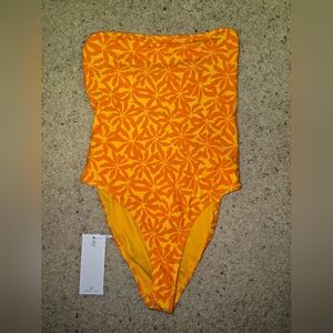 NWT Rhythm Orange Strapless Floral Swimsuit
